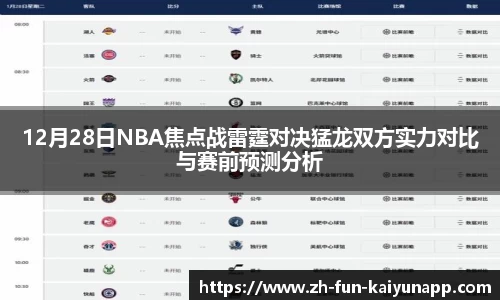 12月28日NBA焦点战雷霆对决猛龙双方实力对比与赛前预测分析